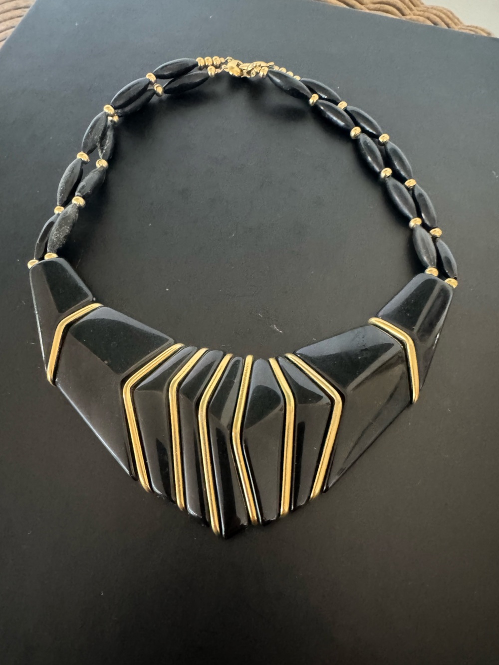 Vintage 60’s Black and Gold resin Statement Necklace